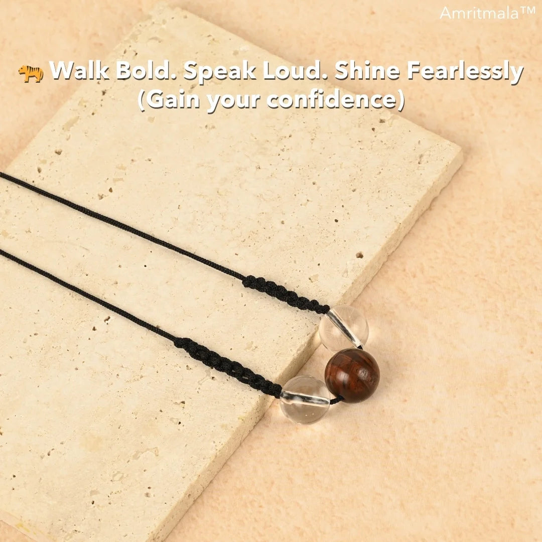 Amritmala for Lack of Confidence (Genuine Tiger Eye with Clear Quatz)