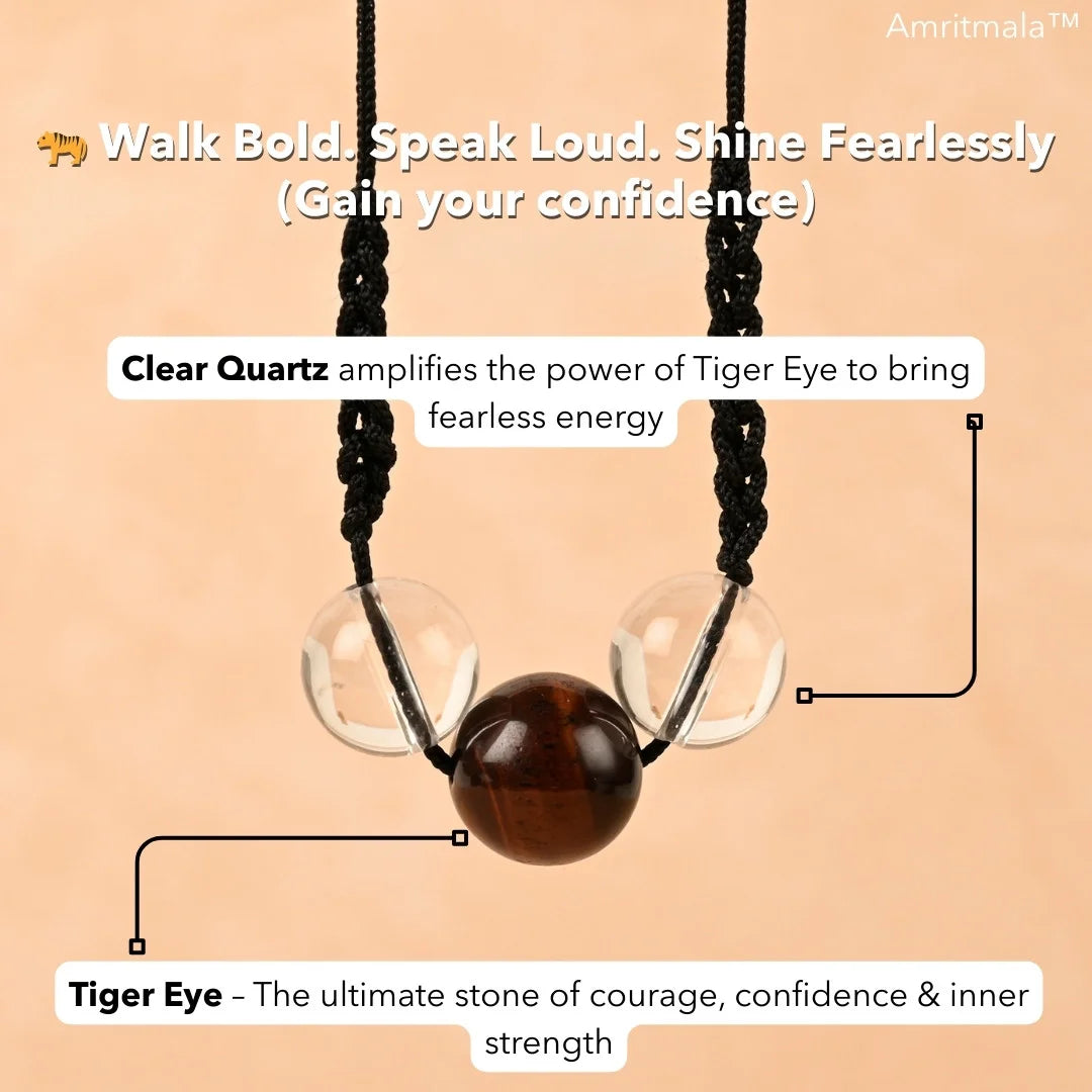 Amritmala for Lack of Confidence (Genuine Tiger Eye with Clear Quatz)