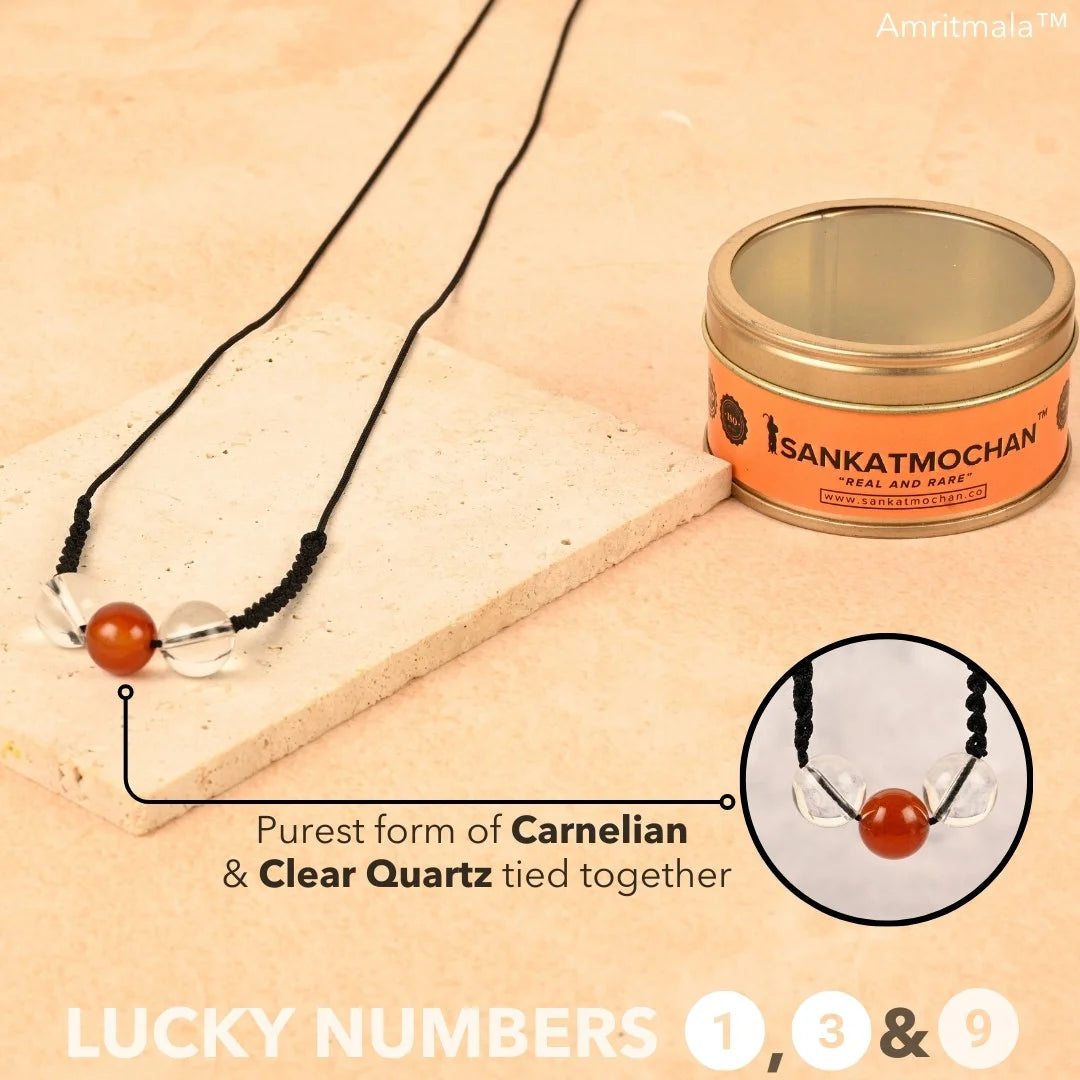 CARNELIAN WITH CLEAR QUARTZ : AMRITMALA'S YEAR 2025 LUCKY MALA (FOR NUMBER 1, 3 & 9)