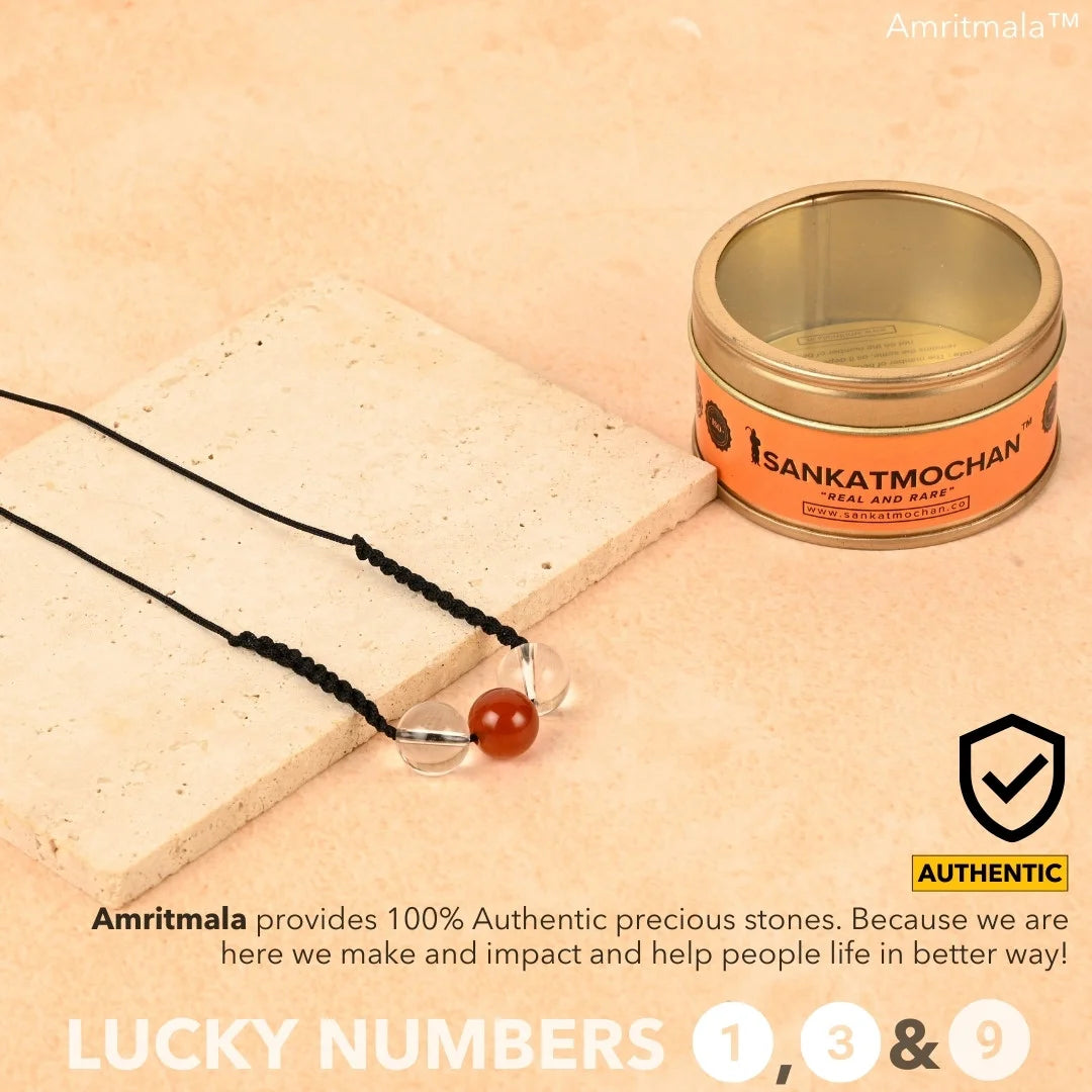 CARNELIAN WITH CLEAR QUARTZ : AMRITMALA'S YEAR 2025 LUCKY MALA (FOR NUMBER 1, 3 & 9)