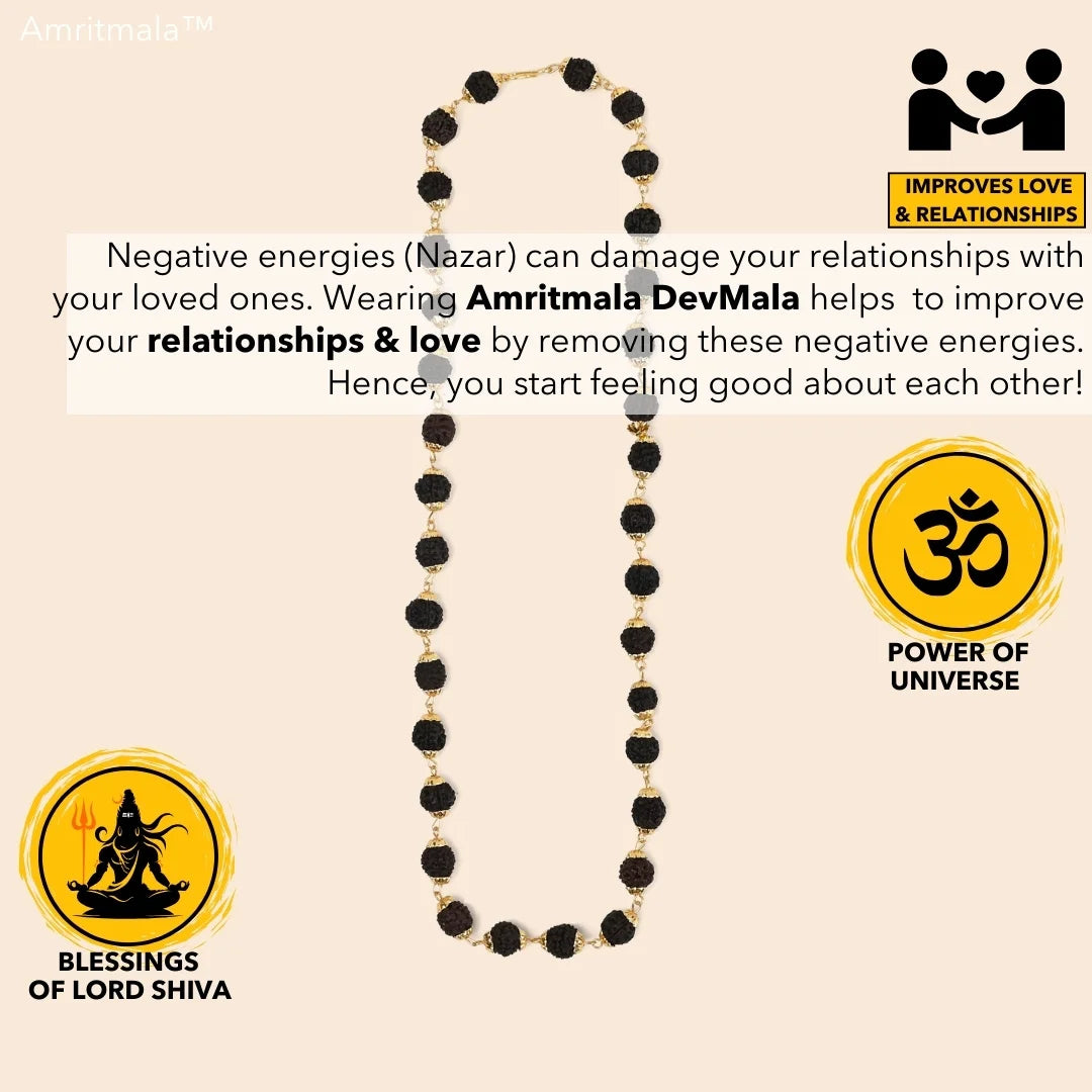 AMRITMALA'S RUDRAKSHA DEVMALA (Black) (Boosts Health & Wealth)