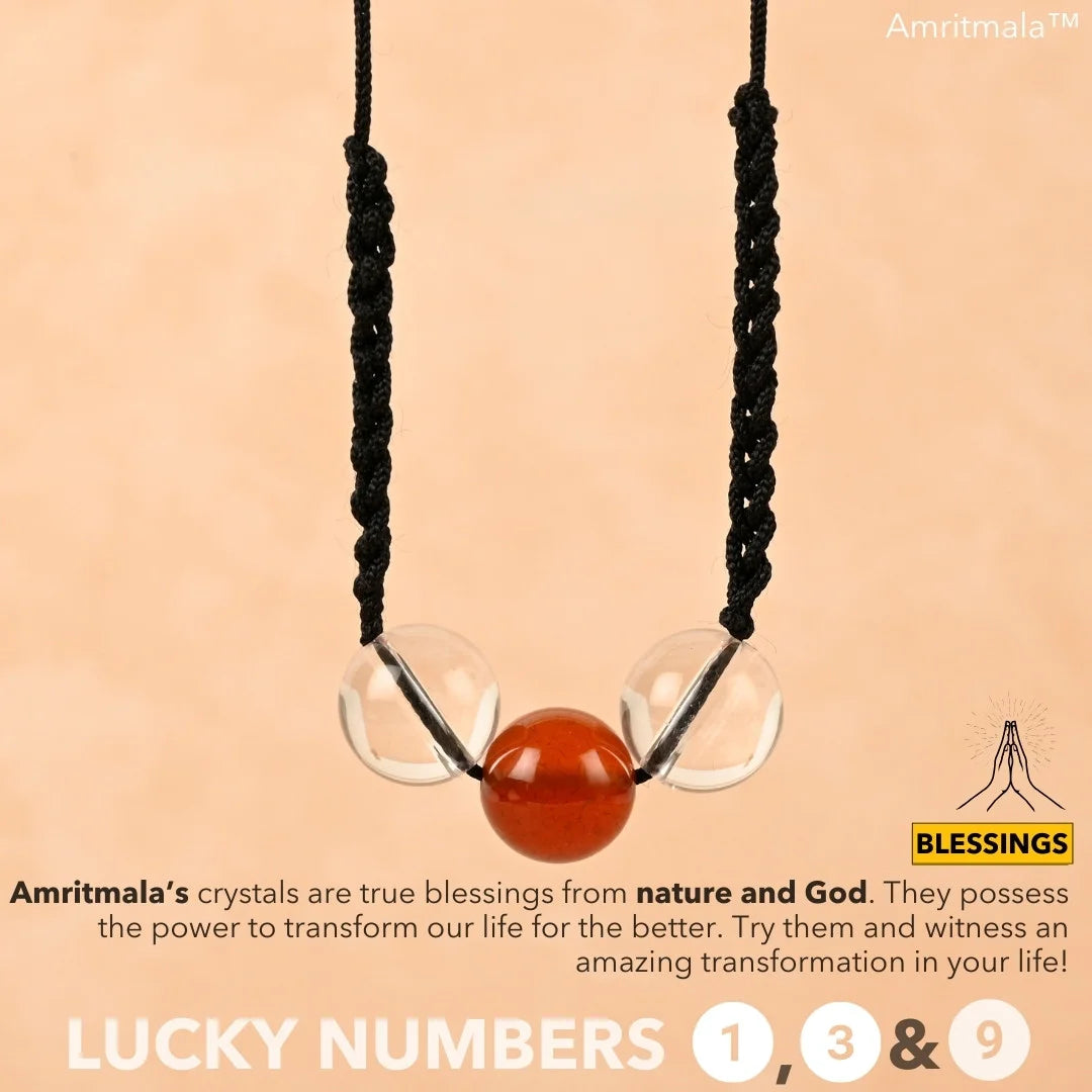 CARNELIAN WITH CLEAR QUARTZ : AMRITMALA'S YEAR 2025 LUCKY MALA (FOR NUMBER 1, 3 & 9)